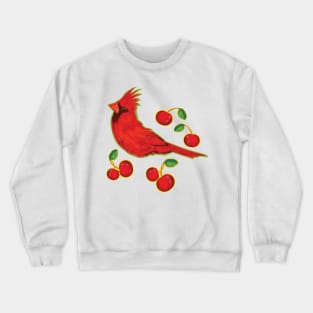 Very Red Bird with cherries - Illustration pattern Crewneck Sweatshirt